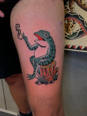 Experience the beauty of Japanese art with this unique frog tattoo by the talented Andrea Furci. Perfect for the upper leg.