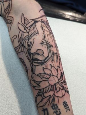Cyber Noh mask added to an ongoing sleeve 