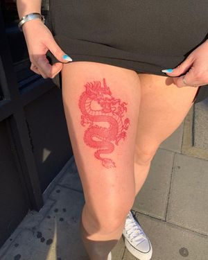 Red Dragon Fine Line Tattoo done at Hammersmith Tattoo London