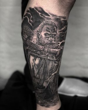 Viking Warrior Black & Grey Realism Tattoo done at Hammersmith Tattoo London