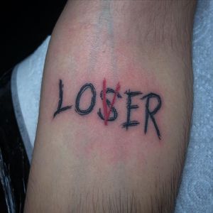 LoVer LoSer Script Tattoo done at Hammersmith Tattoo London