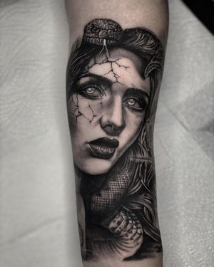 Medusa Black & Grey Realism Tattoo done at Hammersmith Tattoo London
