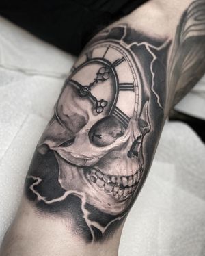 Skull and Watch Black & Grey Realism Tattoo done at Hammersmith Tattoo London