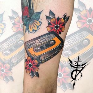 Audio Cassette Blink-182 Neo Traditional Tattoo done at Hammersmith Tattoo London