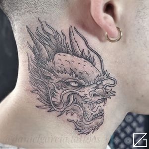 Fine Line Dragon on the neck Tattoo done at Hammersmith Tattoo London