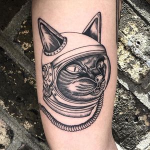 Engraving Space Kitty Tattoo done at Hammersmith Tattoo London