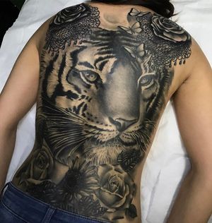 Tiger Backpiece Black & Grey Realism Tattoo done at Hammersmith Tattoo London