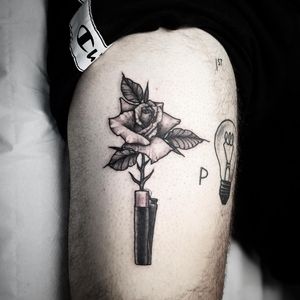 Dotwork Rose and Lighter Tattoo done at Hammersmith Tattoo London