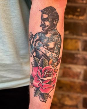 Traditional Vintage Fighter and Rose Tattoo done at Hammersmith Tattoo London