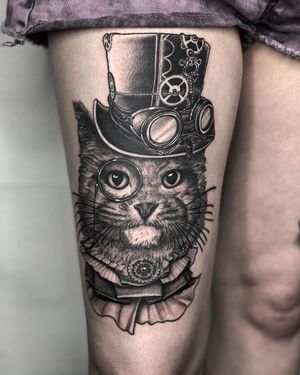 Steampunk Cat Neo Traditional Tattoo done at Hammersmith Tattoo London
