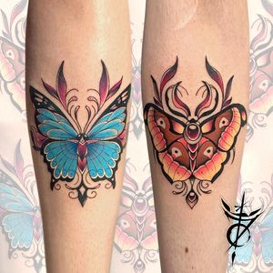 Butterfly and Moth Neo Traditional Tattoo done at Hammersmith Tattoo London