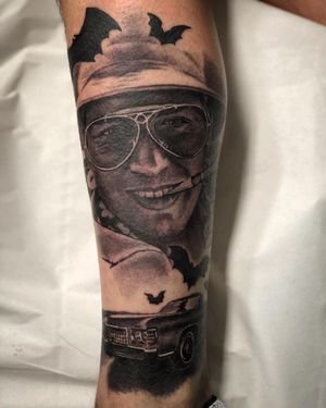 Fear and Loathing in Las Vegas Johnny Depp Black & Grey Realism Tattoo done at Hammersmith Tattoo London