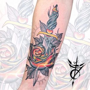 Neo Realism Rose and Dagger Tattoo done at Hammersmith Tattoo London