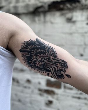 Traditional Wolf Tattoo done at Hammersmith Tattoo London