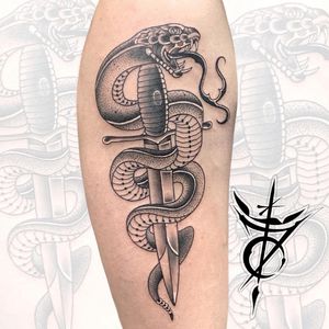 Neo Traditonal Snake and Dagger Tattoo done at Hammersmith Tattoo London