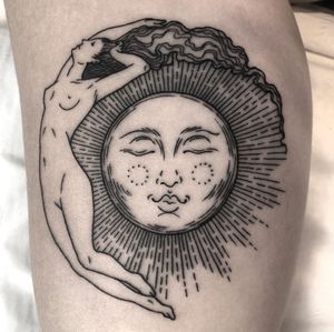 Engraving Sun Tattoo done at Hammersmith Tattoo London