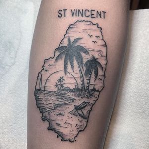St Vincent Beach Landscape Traditional Tattoo done at Hammersmith Tattoo London