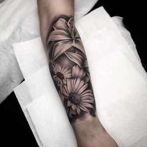 Flowers Black & Grey Realism Tattoo done at Hammersmith Tattoo London