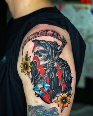 Grim Reaper Traditional Tattoo done at Hammersmith Tattoo London