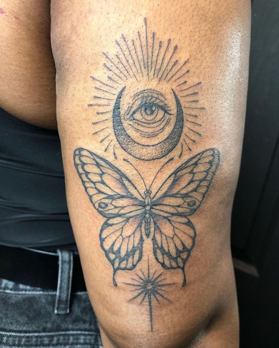 Tattoo uploaded by Hammersmith Tattoo London • Engraving Butterfly and