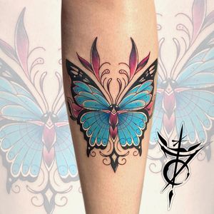 Butterfly Neo Traditional Tattoo done at Hammersmith Tattoo London