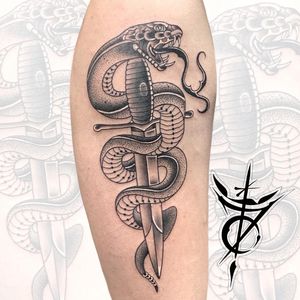 Snake and Dagger Neo Traditional Tattoo done at Hammersmith Tattoo London