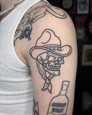 Cowboy Skull Outline Traditional Tattoo done at Hammersmith Tattoo London