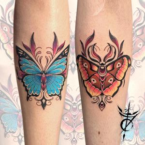 Neo Traditional Butterfly and Moth Tattoo done at Hammersmith Tattoo London