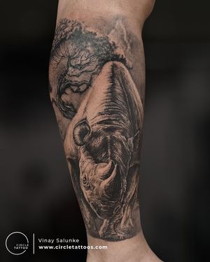 Custom rhino tattoo done by Vinay Salunke at Circle Tattoo Dadar.