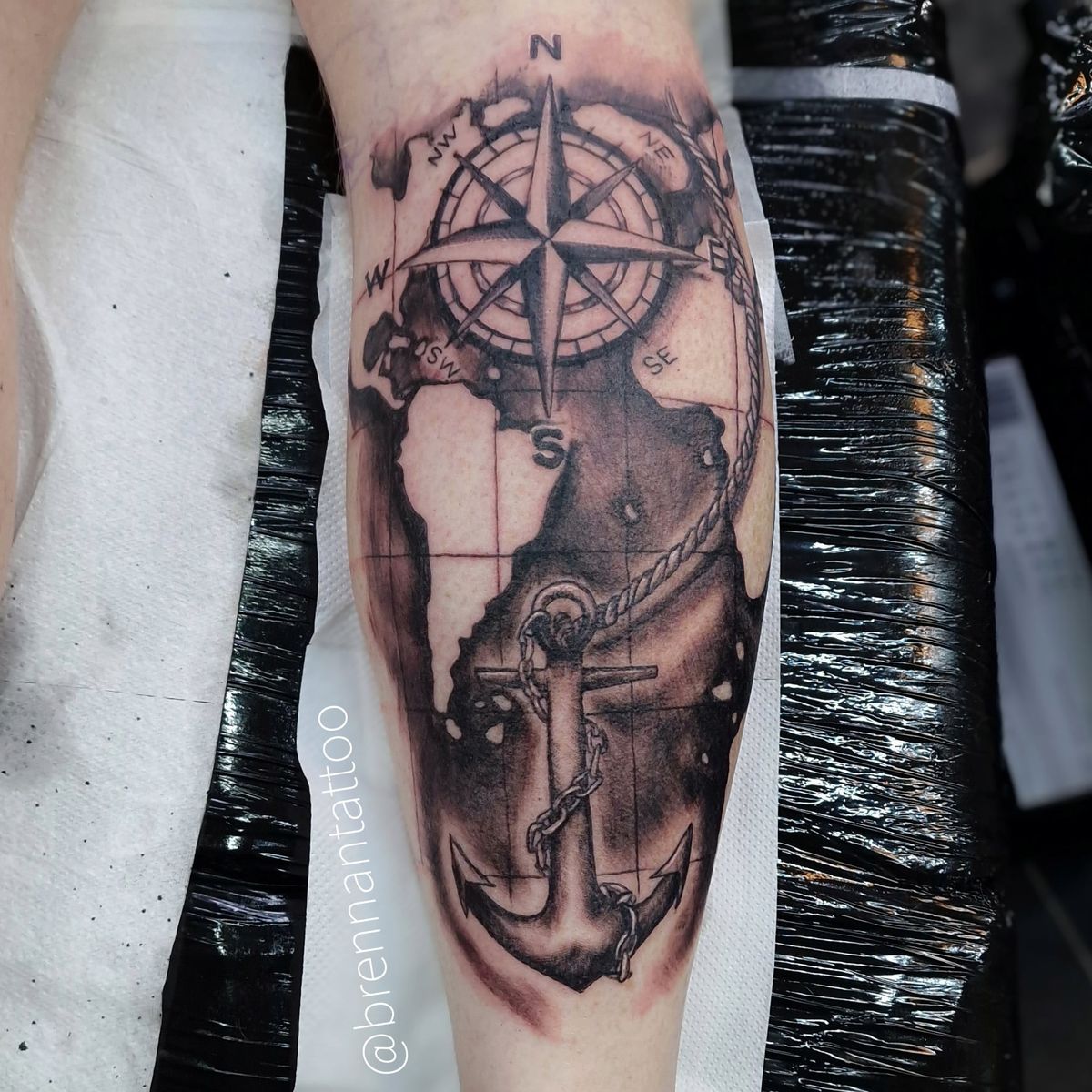Tattoo uploaded by Brennantattoo • Compass and anchor old school black ...