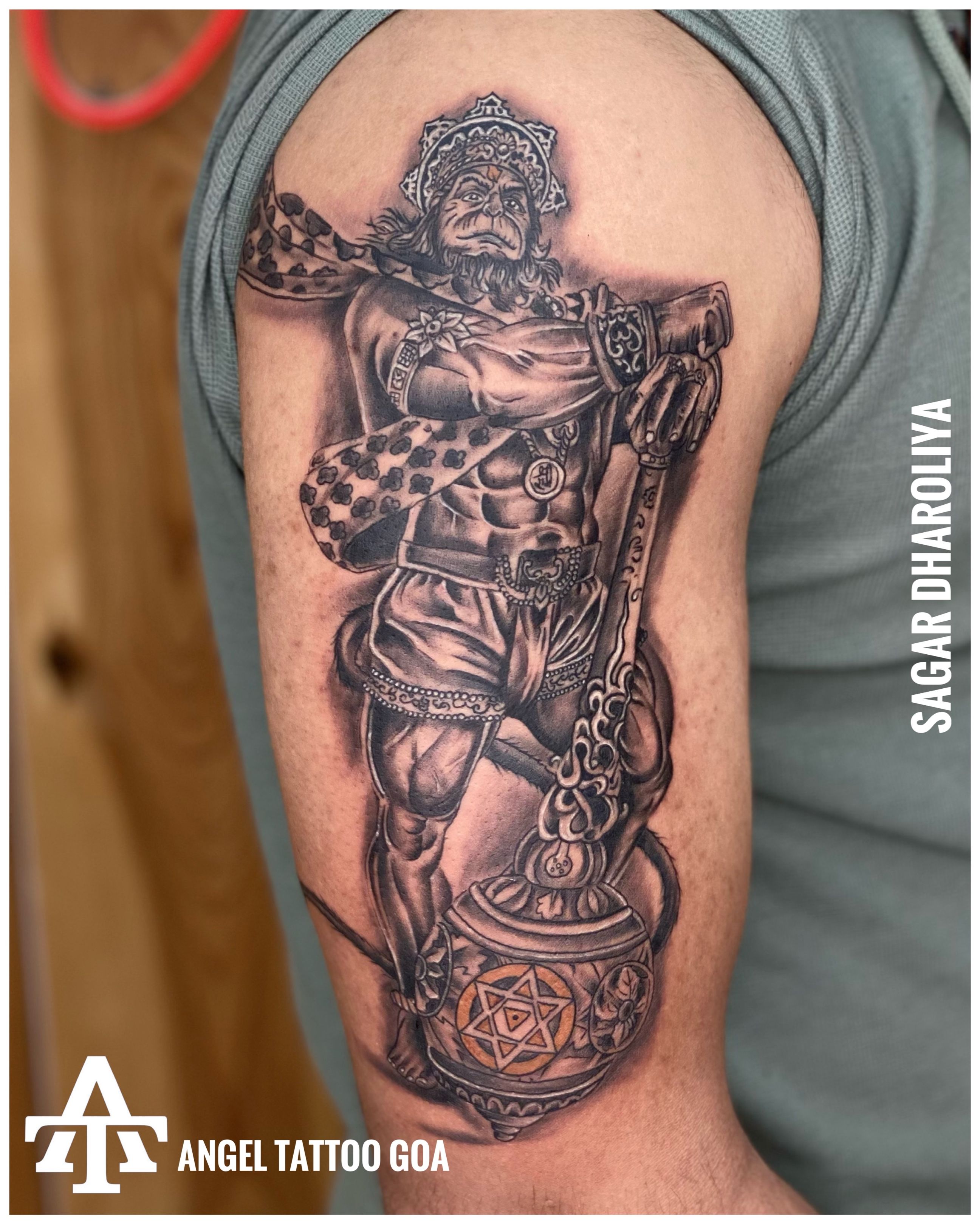 Colourful Hanuman Tattoo on Back - Ace Tattooz