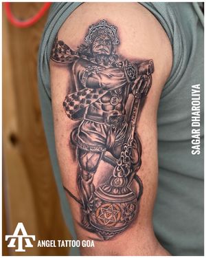 Hunuman Tattoo By Sagar Dharoliya At Angel Tattoo Goa - Best Tattoo Artist in Goa - Best Tattoo Studio in Goa #angeltattoogoa #angeltattoostudiogoa #besttattooartistingoa #besttattoostudioingoa #tattooingoa #goatattoo
