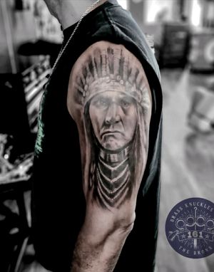 American Indian Black and Gray Tattoo
