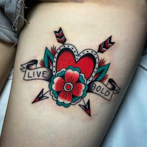 Intricate lettering and heart motif by tattoo artist Ryan Goodrum for a timeless and meaningful piece.