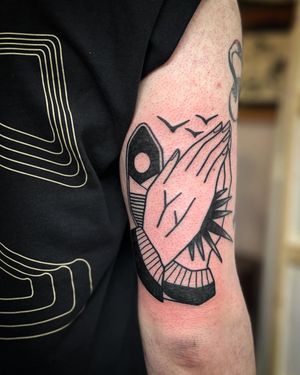 Explore the unique blend of abstract motifs in this illustrative blackwork tattoo by talented artist Adrimetric. A stunning addition to your body art collection.