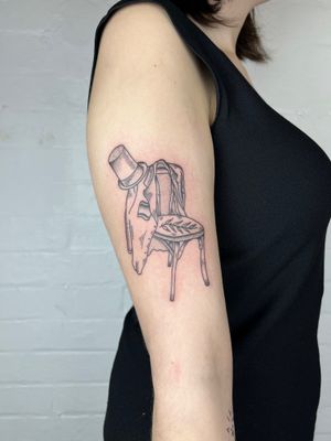 Unique black & gray design featuring intricately detailed chair, hat, and jacket by Jack Henry Tattoo.