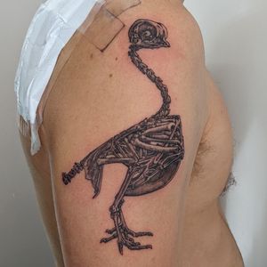 Alien Ink's unique hand-poked blackwork and dotwork design features a striking skeleton bird motif, perfect for those seeking a bold and artistic tattoo.