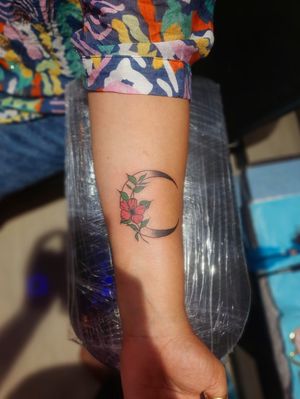 Moon and flowers tattoo #piyushtattooartist 