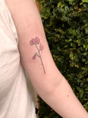 Adorn your upper arm with a beautiful flower motif designed by talented artist Rachel Angharad.