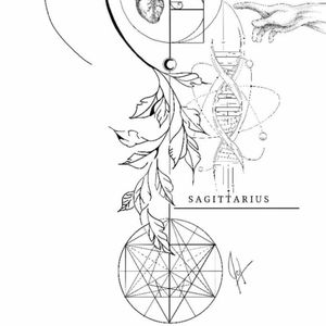 Sagittarius pointillism geometrical tattoo design 