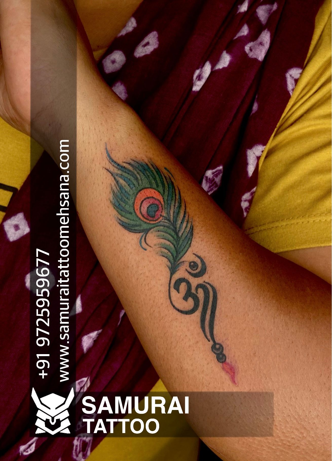 Colorful Flute Feather Tattoo