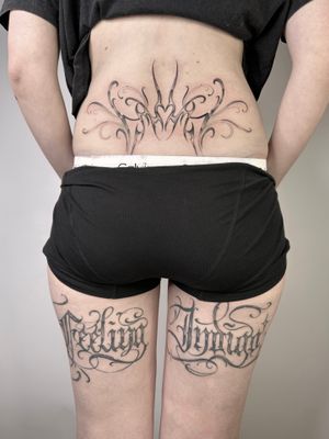 Healed tramp stamp and lettering