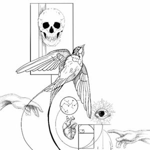 Sagittarius pointillism geometrical tattoo design