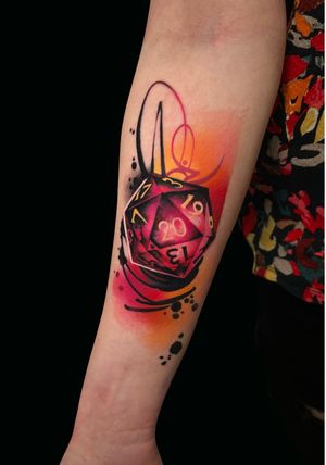 Express your individuality with a striking neo-traditional watercolor tattoo of numbers on your forearm by Cloto.tattoos.