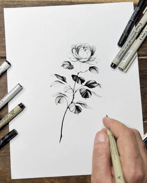 Fine Line Flower Design Available for Tattoo