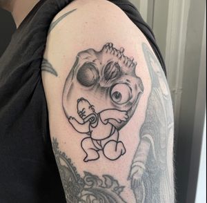 Fine line skull with Homer Simpson 