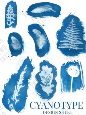 A sheet of Cyanotype designs. Top left and bottom right are no longer available, but the rest are open for bookings 