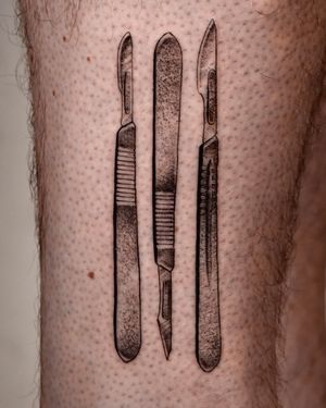 Stunning dotwork design of medical instruments, executed with precision by Andrew Garinther.