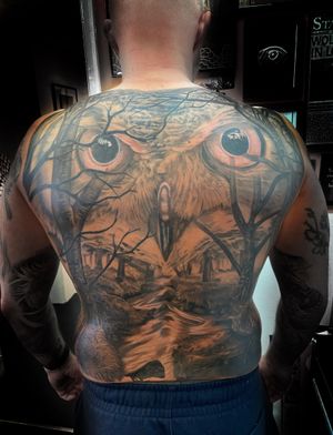 Epic back project I had the pleasure of creating recently! Would love to do more pieces like this 🤩 #backpiece #faversham #owltattoo #kenttattooartist #backtattoo #bigproject #canterburytattooartist 