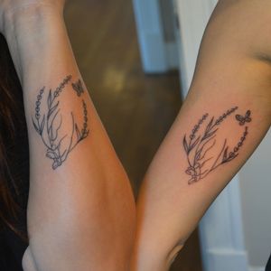 Matching Fineline floral tattoos